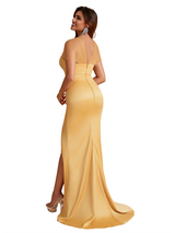 Elegant Cap Sleeves Side Slit Mermaid Tulle Satin Long Bridesmaid Dresses Online