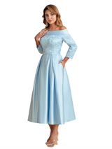 Elegant Silky Satin Lace Applique A-Line Mother Of The Brides Dresses Online