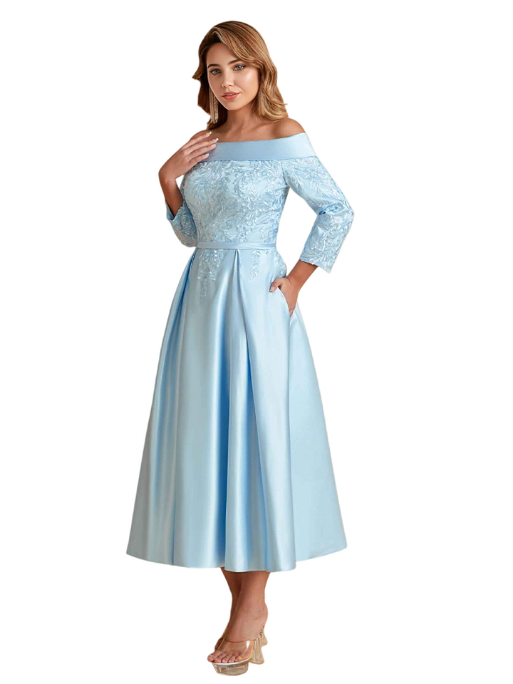 Elegant Silky Satin Lace Applique A-Line Mother Of The Brides Dresses Online