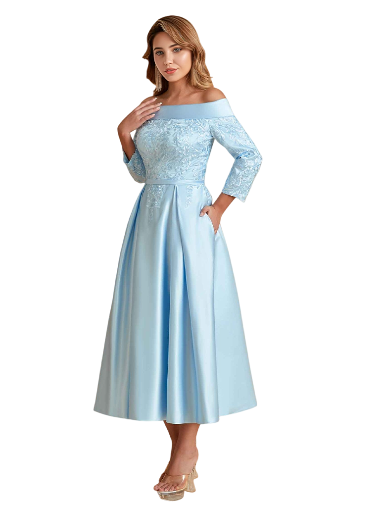 Elegant Silky Satin Lace Applique A-Line Mother Of The Brides Dresses Online
