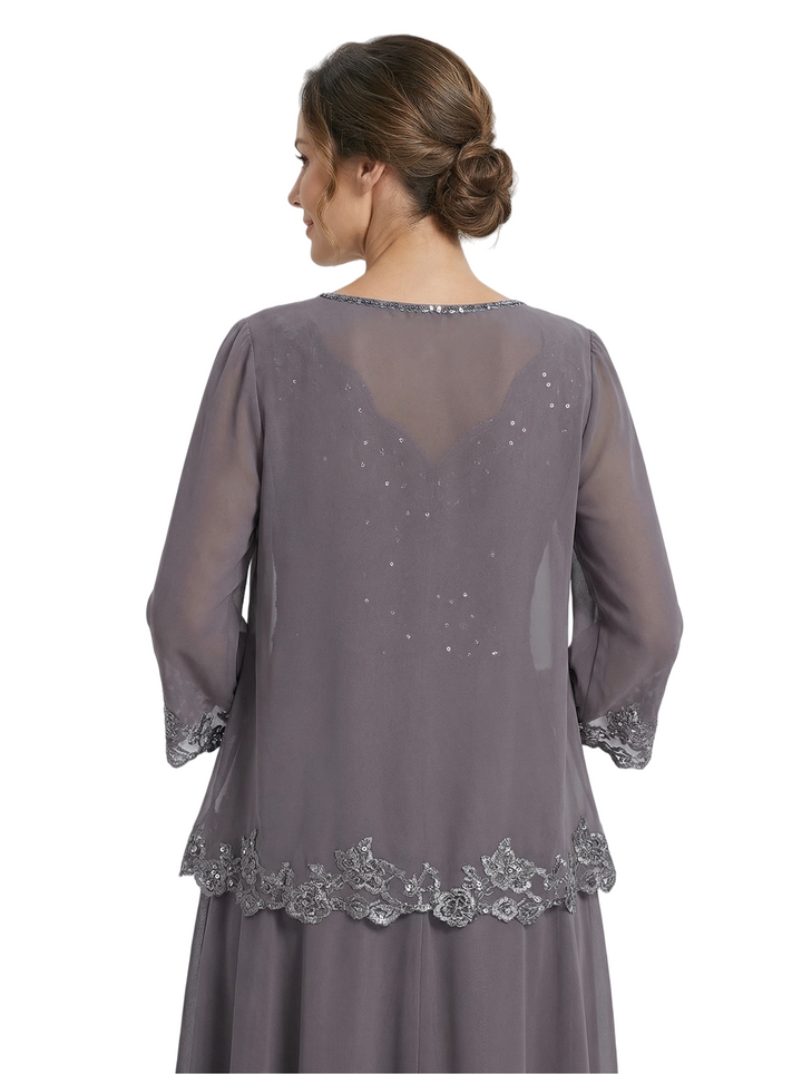 Elegant Lace Chiffon A-Line Mother of The Bride Dresses and Jacket