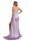 Sexy Soft Satin Sweetheart Mermaid Side Slit Ruched Long Bridesmaid Dresses