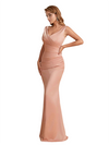 Elegant V-Neck Silky Satin Mermaid Simple Long Bridesmaid Dresses Online