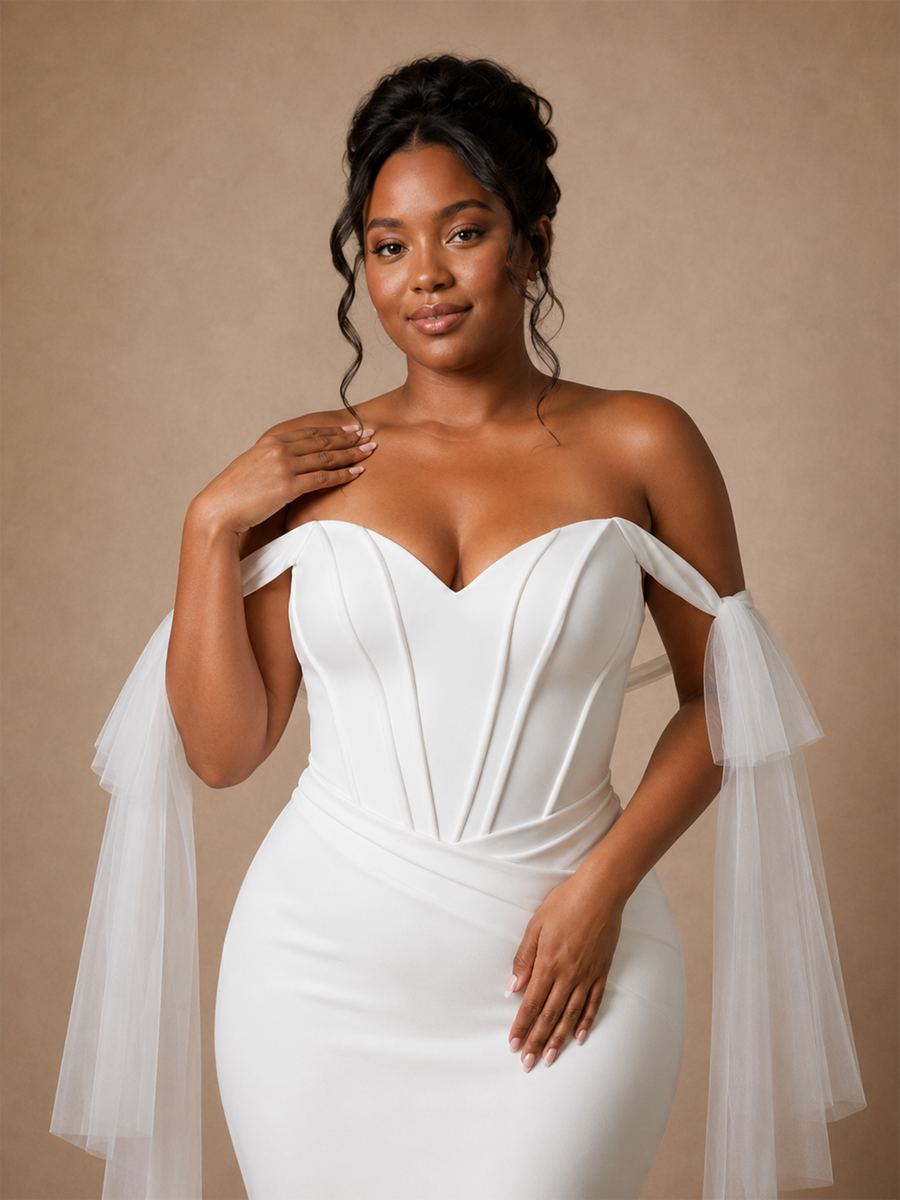 ChicSew Elegant Off The Shoulder Boning Mermaid Crepe Floor-Length Wedding Dress