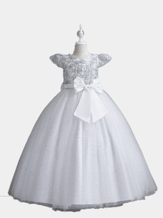 Flower Girls A-line Princess Dress with Bow for Wedding Kids Tutu Dress