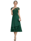 ChicSew Illusion Short Sleeve Lace Overlay Layered Ruffle Chiffon Tea Length Casual Mother Of The Bride And Groom Dresses
