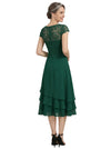 ChicSew Illusion Short Sleeve Lace Overlay Layered Ruffle Chiffon Tea Length Casual Mother Of The Bride And Groom Dresses