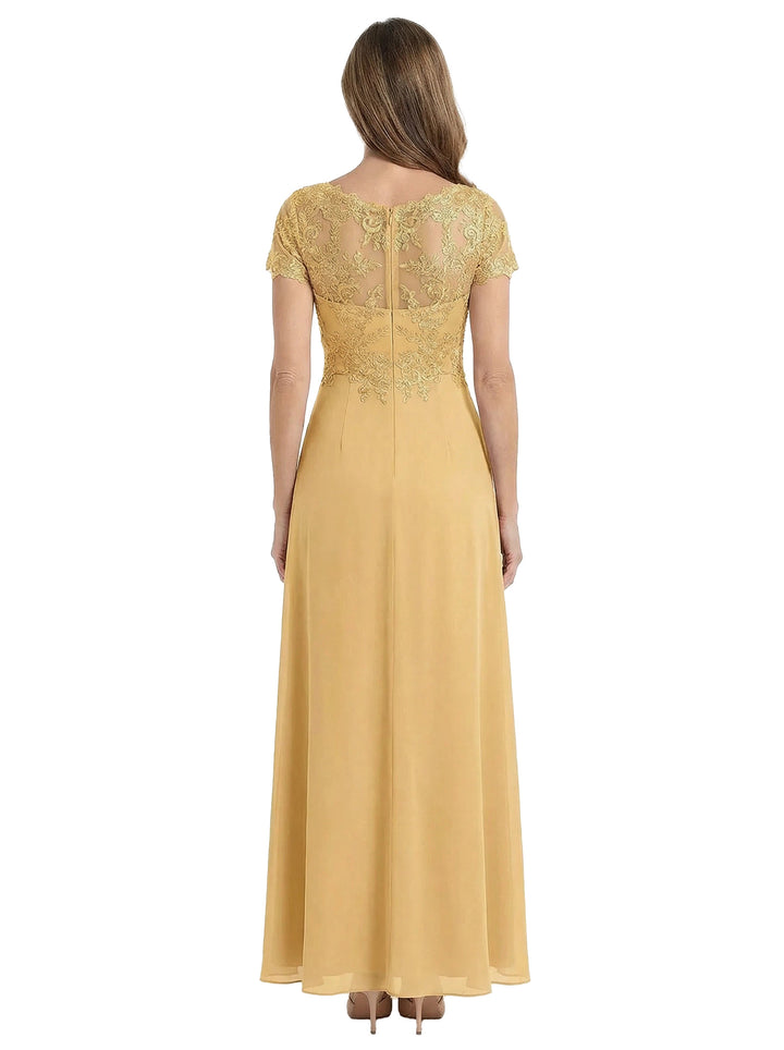 ChicSew V-Neck Short Sleeve Lace Ruched Bodice Ankle Length Chiffon Elegant Mother of the Bride Dresses