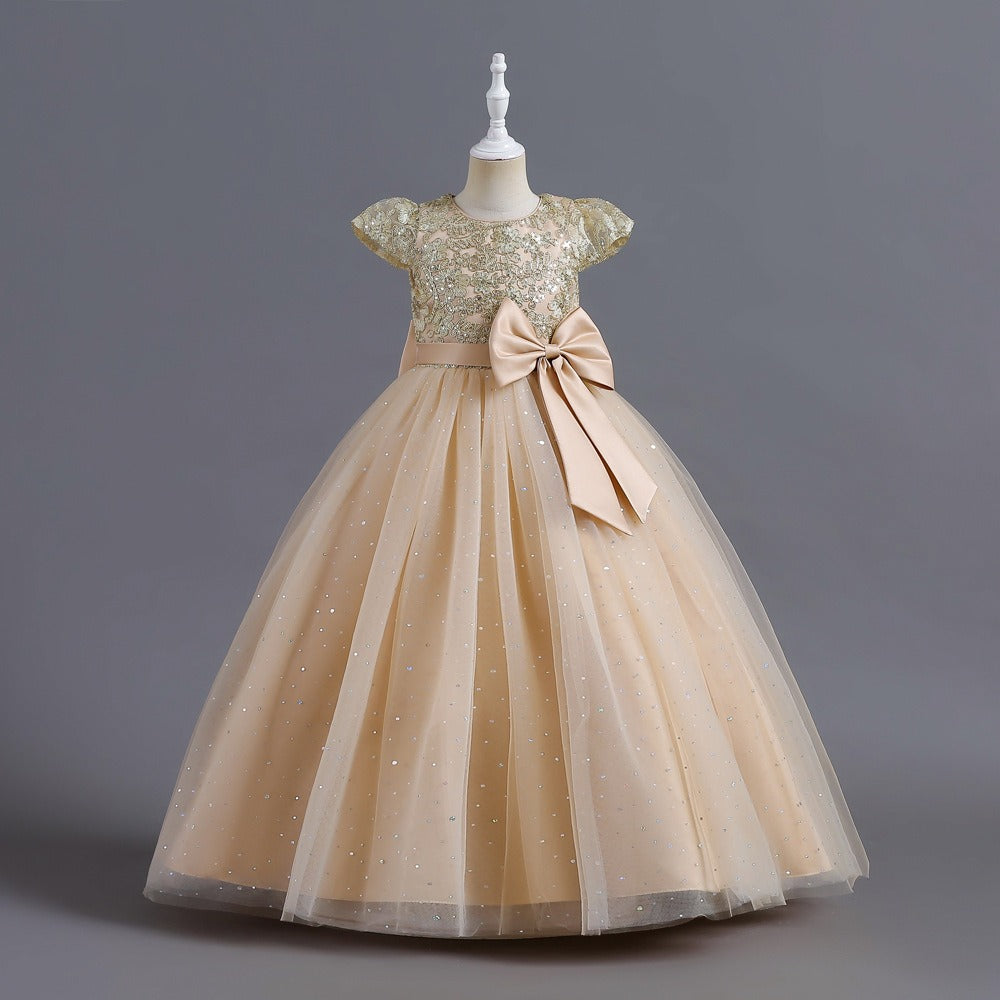 Flower Girls A-line Princess Dress with Bow for Wedding Kids Tutu Dress