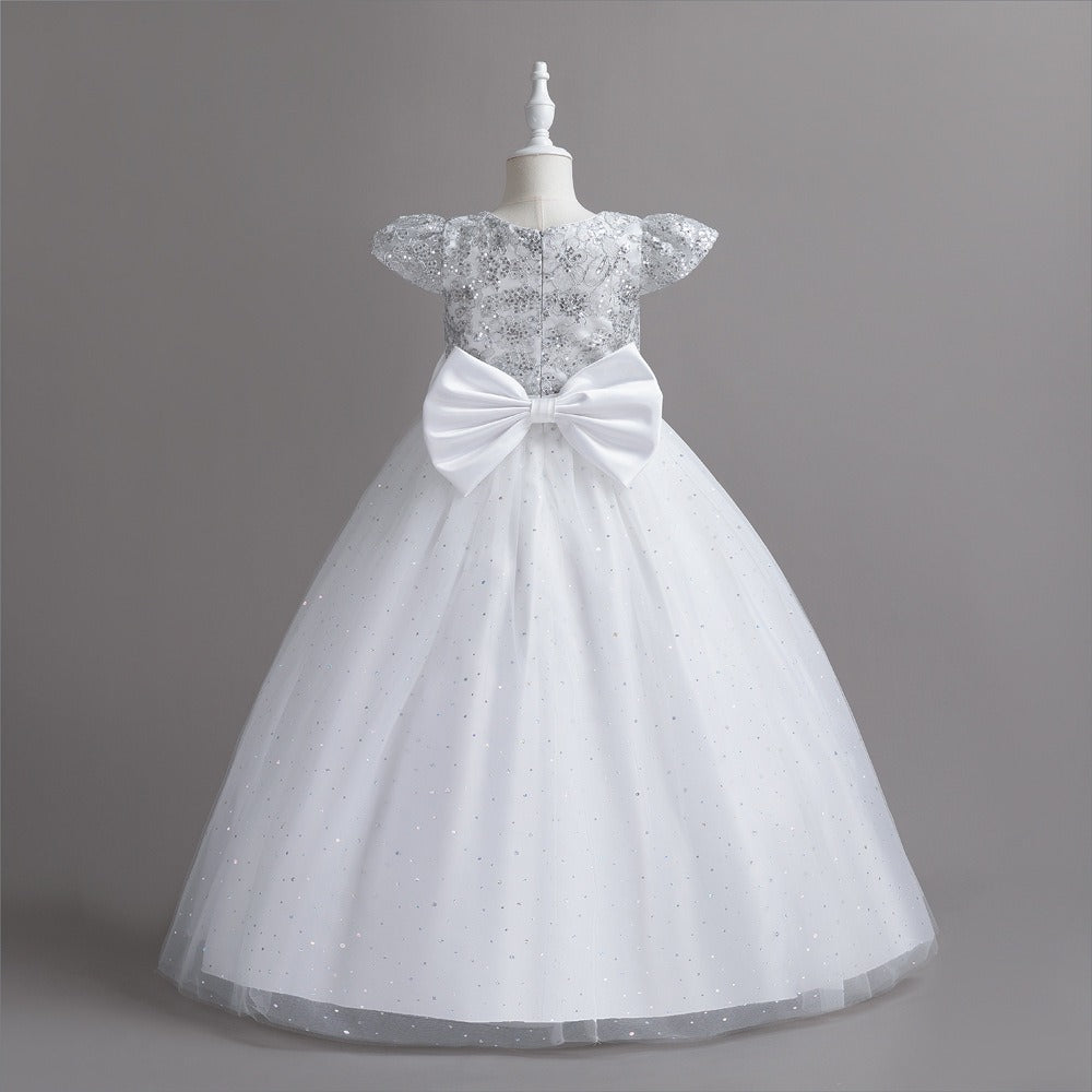 Flower Girls A-line Princess Dress with Bow for Wedding Kids Tutu Dress