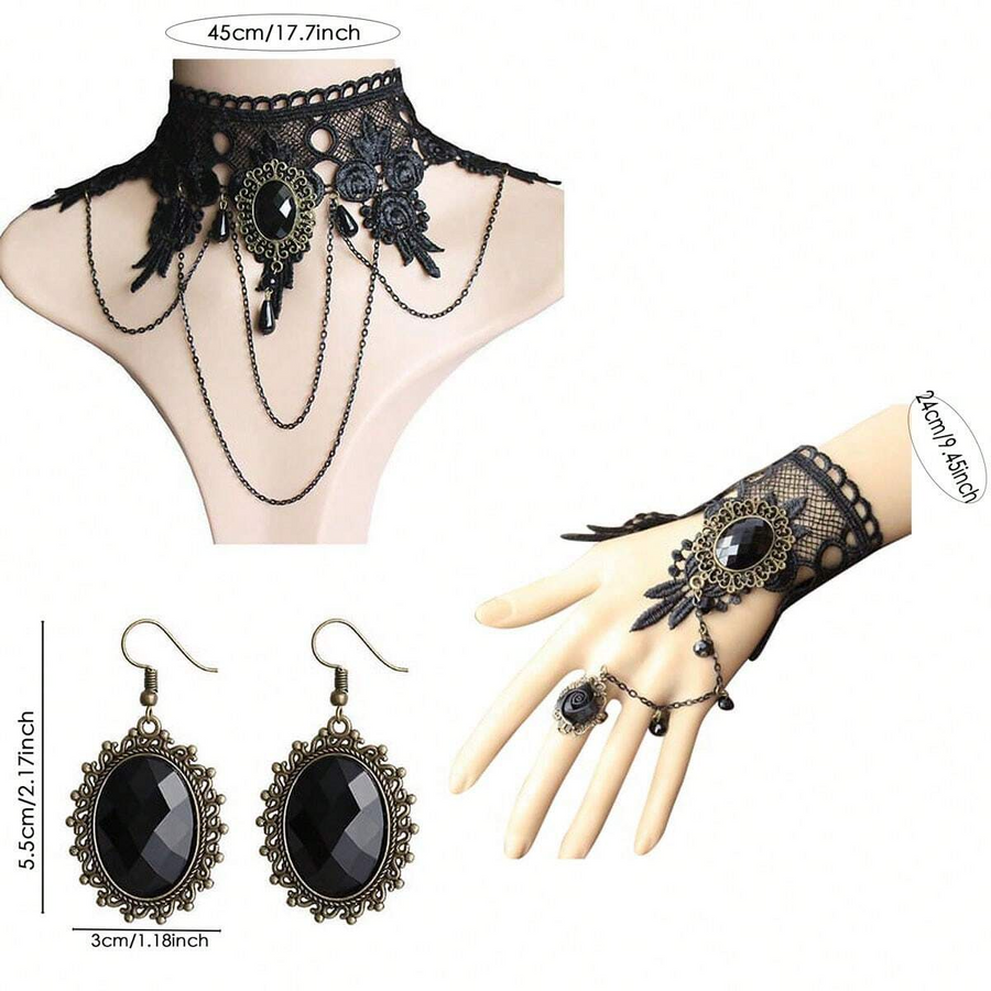 3PCS Halloween Costumes Jewelry for Women - Black Lace Choker Gothic Vampire Necklace Costume Jewelry