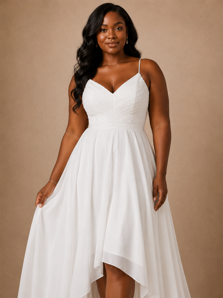 ChicSew Sexy Spaghetti Straps Chiffon A-Line High-Low Wedding Dress With Pleats