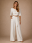 ChicSew Modern Classy Two‑Piece Crepe Round Neck Half Sleeves Maxi Wedding Jumpsuit