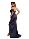 Sexy One Shoulder Mermaid Soft Satin Side Slit Beauty Long Bridesmaid Dresses