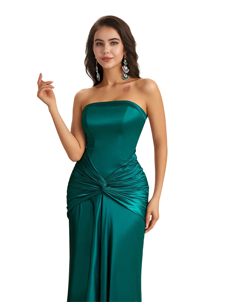 Sexy Sweetheart Strapless Silky Satin Mermaid Long Bridesmaid Dresses Online