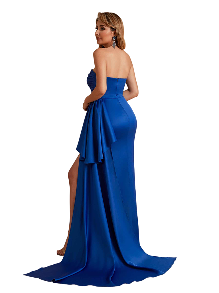 Elegant Sweetheart Soft Satin Mermaid Side Slit Pretty Long Bridesmaid Dresses
