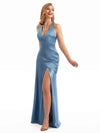 Satin V-Neck Eucalyptus Bridesmaid Dress