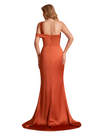 Elegant Silky Satin One Shoulder Mermaid Side Slit Long Pleated Bridesmaid Dresses Online