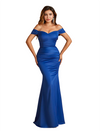 Sexy Off The Shoulder Ruched Mermaid Soft Satin Long Bridesmaid Dresses Online