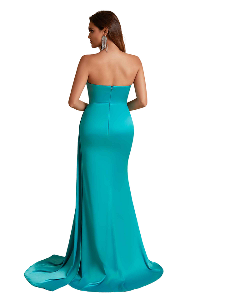 Sexy Sweetheart Mermaid Side Slit Satin Long Bridesmaid Dresses Online
