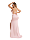 Elegant Mermaid Spaghetti Straps Side Slit Criss Cross Satin Long Bridesmaid Dresses