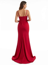 Sexy Side Split Stretch Crepe Ruffles Mermaid Spaghetti Strap Long Bridesmaid Dresses Online