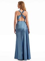 Sexy V-Neck Long Back Criss-Cross Satin Mermaid Bridesmaid Dresses in stock