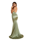 Sexy Cowl Neck Spaghetti Straps Mermaid Soft Satin Open Back Long Bridesmaid Dresses