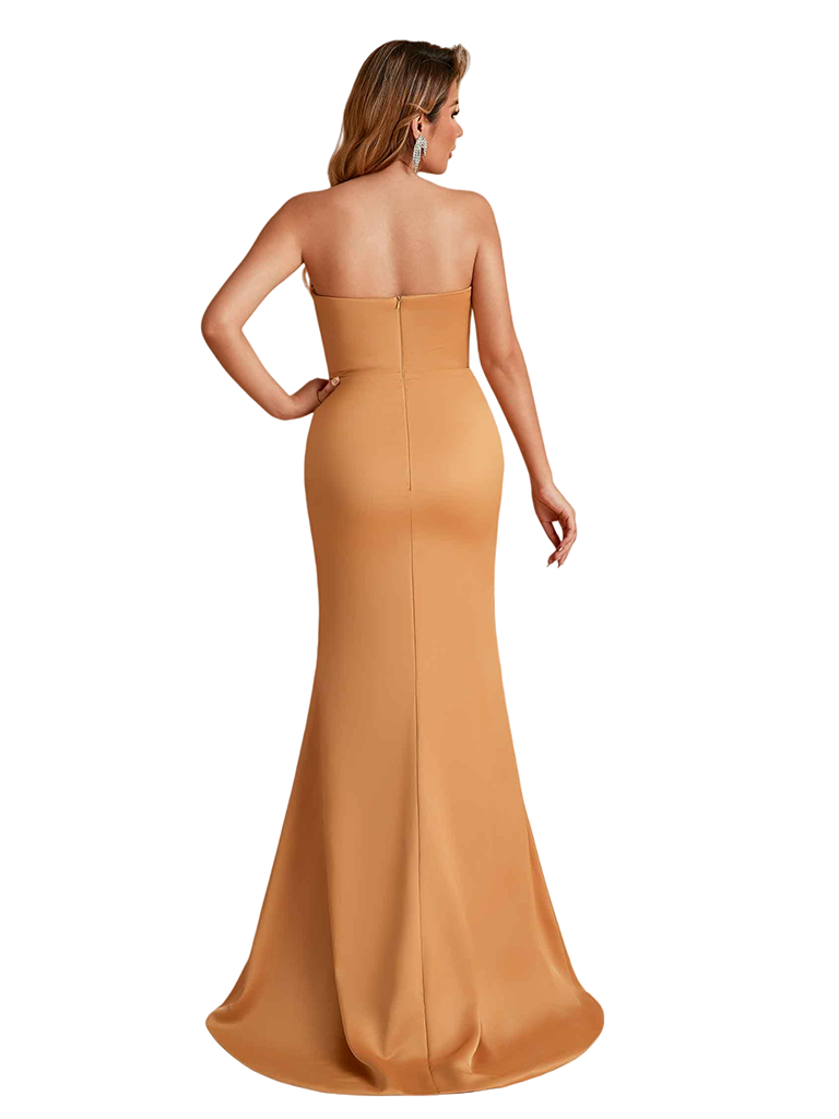 Sexy Sweetheart Silky Satin Mermaid Side Slit Long Bridesmaid Dresses Online