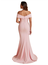Elegant Off The Shoulder Side Split Mermaid Satin Unique Long Bridesmaid Dresses Online