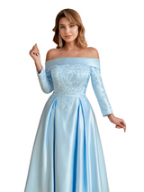 Elegant Silky Satin Lace Applique A-Line Mother Of The Brides Dresses Online