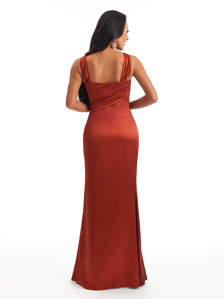 Elegant Halter Straps Mermaid Soft Satin Pretty Long Bridesmaid Dresses