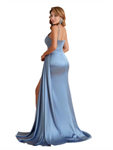 Unique Soft Satin Spaghetti Straps Mermaid Side Slit Long Bridesmaid Dresses Online