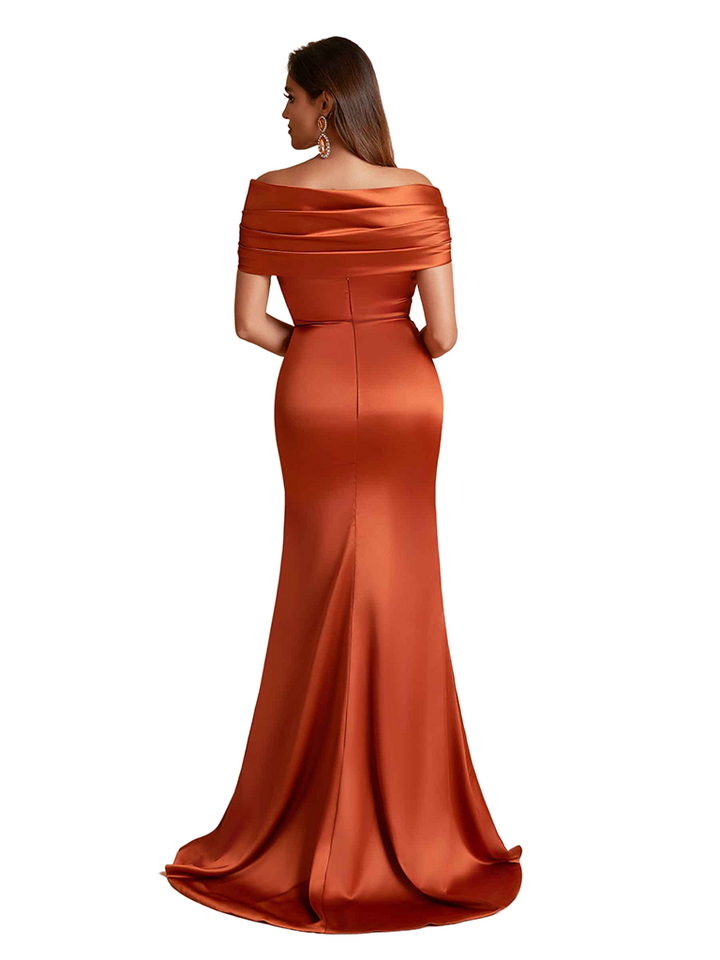 Sexy Cap Sleeves Silky Satin Mermaid Side Slit Long Bridesmaid Dresses Online
