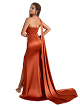 Sexy One Shoulder Lace Unique Satin Mermaid Long Bridesmaid Dresses Side Split