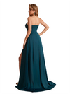 Elegant Silky Satin Strapless Sweetheart A-Line Side Slit Floor Length Bridesmaid Dresses