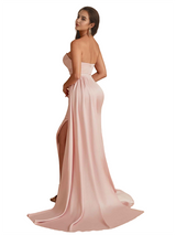 Elegant Silky Satin Sweetheart Strapless Side Split Mermaid Floor Length Bridesmaid Dresses