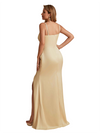 Elegant Silky Satin V-Neck Spaghetti Straps Mermaid Side Slit Long Bridesmaid Dresses Online