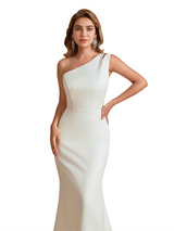Elegant One Shoulder Soft Satin Mermaid Pretty Long Bridesmaid Dresses Online