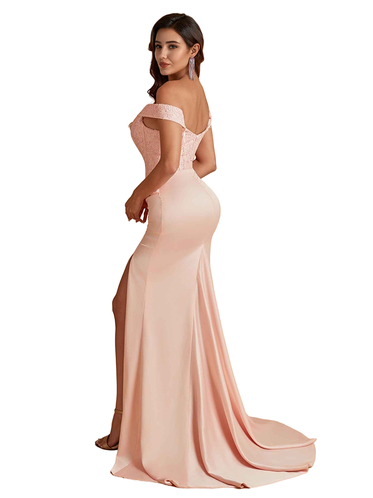 Sexy Off The Shoulder Satin Lace Top Trendy Mermaid Bridesmaid Dresses Online
