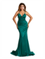 Sexy Criss Cross V-Neck Ruched Mermaid Soft Satin Long Bridesmaid Dresses Online