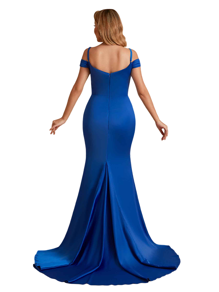Sexy Soft Satin Mermaid Cold Shoulder Side Slit Long Bridesmaid Dresses Online