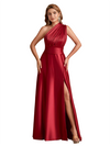 Elegant Soft Satin Convertible A-Line Side Slit Unique Long Bridesmaid Dresses
