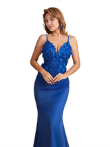 Sexy Silky Satin Lace Spaghetti Straps Mermaid Long Bridesmaid Dresses Online