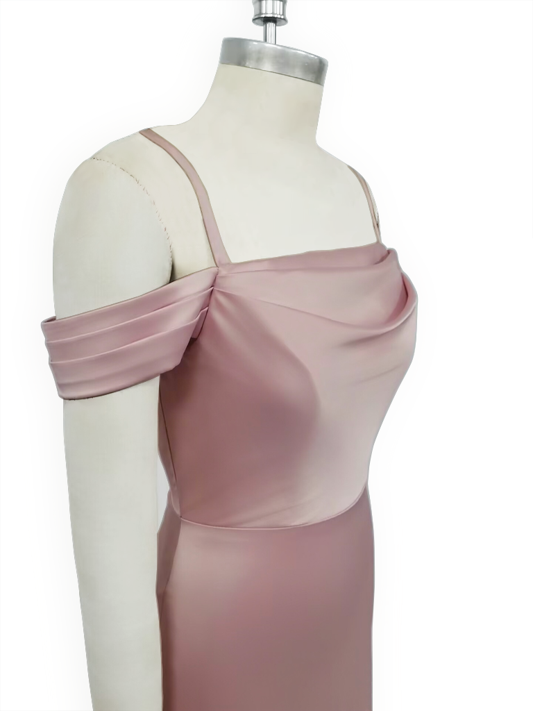 Sexy Side Split Cold Shoulder Chic Maxi Satin Bridesmaid Dresses Online
