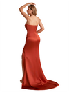 Sexy Soft Satin Sweetheart Mermaid Side Slit Unique Long Bridesmaid Dresses