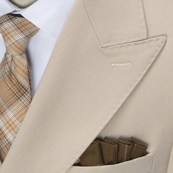 Beige 2 pieces Men’s Suit Flat Double Breasted Notch Peak Lapel Tuxedo CN510