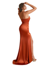 Sexy Mermaid Strapless Silky Satin Long Bridesmaid Dresses Side Split