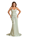 Elegant Spaghetti Straps Mermaid Ruched Satin Long Bridesmaid Dresses Online
