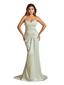 Elegant Spaghetti Straps Mermaid Ruched Satin Long Bridesmaid Dresses Online